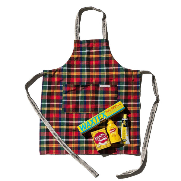 Recycle Cotton Check Apron - Red x Green
