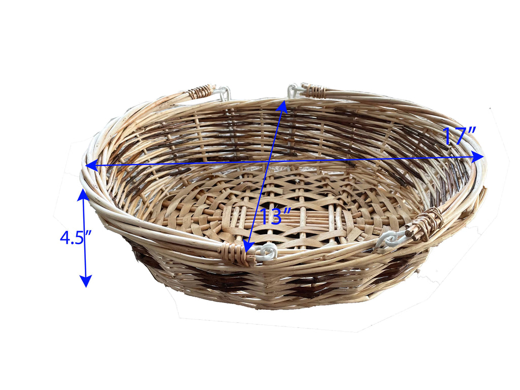 Large 2 tones woven natural  willow basket w/Foldable HDL