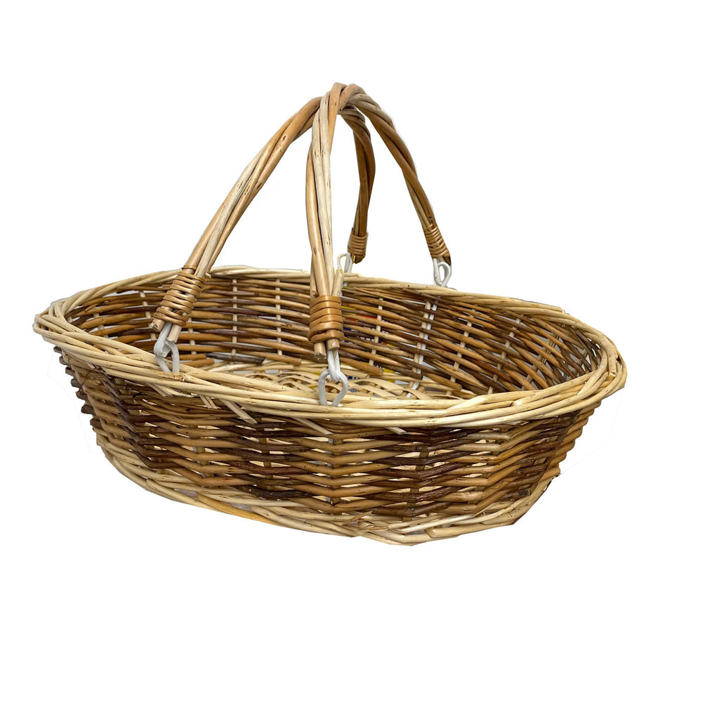 Medium 2 tones woven natural  willow basket w/Foldable HDL