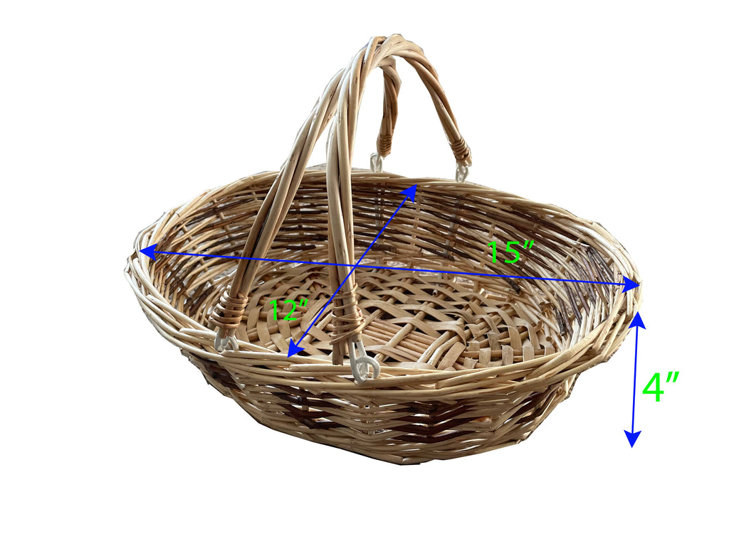 Medium 2 tones woven natural  willow basket w/Foldable HDL