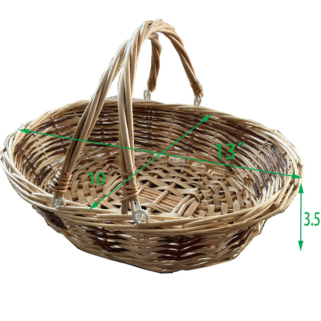Small 2 tones woven natural  willow basket w/Foldable HDL